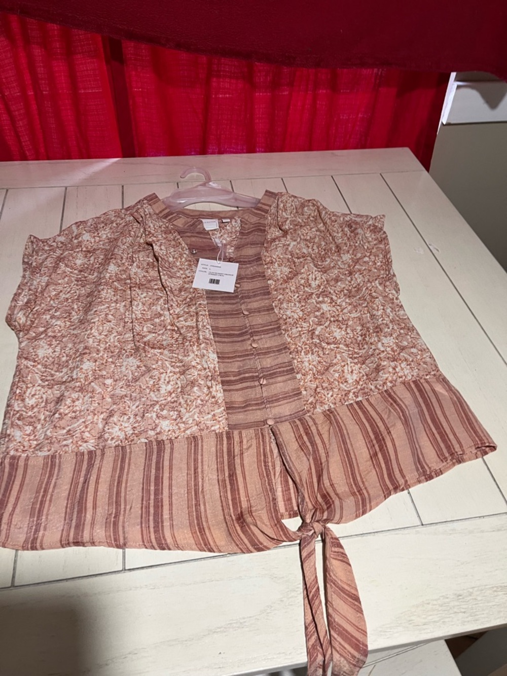 Women’s Peach Striped & Floral Tie-Front Top SIZE LARGE NEW